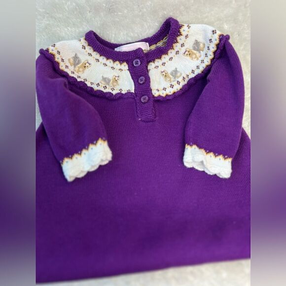 JANIE AND JACK 0-3m PURPLE PUPPY DOG SWEATER STYLE DRESS WINTER WHIMSEY cotton - Picture 1 of 16